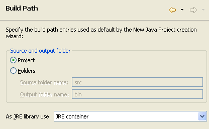 New project preference page