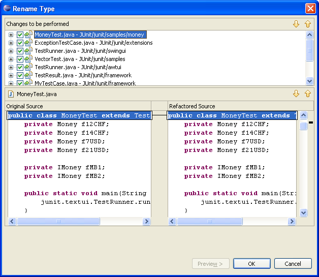 Refactoring wizard preview page