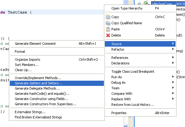 Generate Getter and Setter in context menu