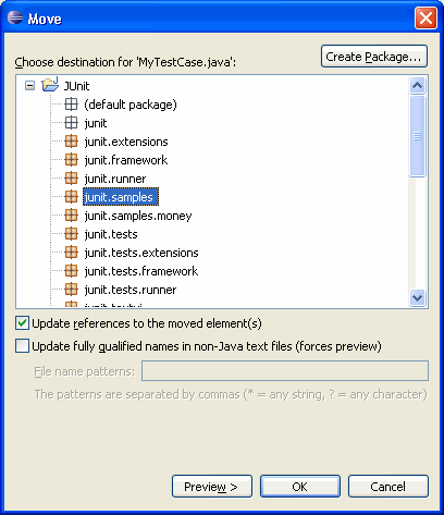 Move destination dialog