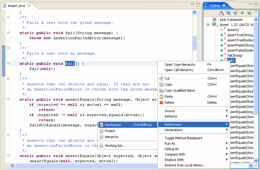 Search context menu in Outline view