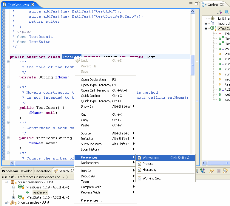 Search context menu in editor