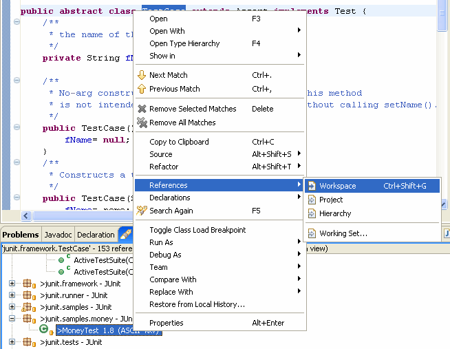 Search context menu in Search results view