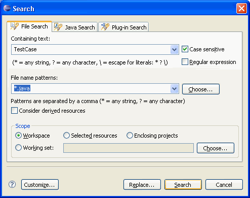 File search tab