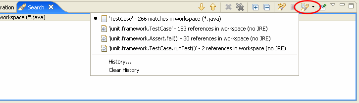 Previous search results menu