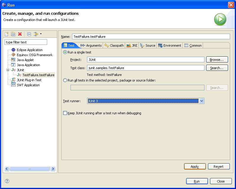 JUnit Launch Configuration