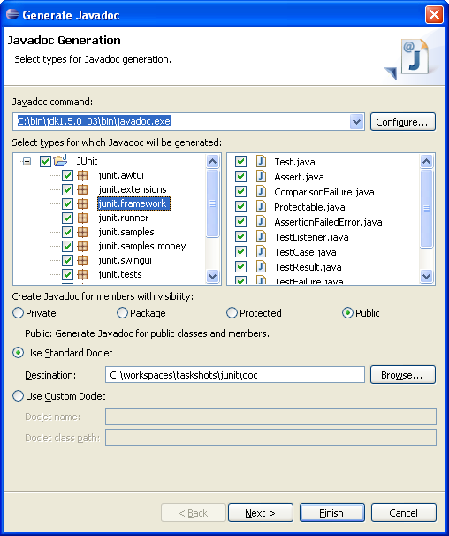 Javadoc wizard page